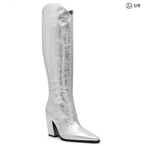 Steve Madden Croft Pointed Toe Knee-High Boot in silver metallic 8.5